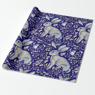 Intricated Blue Rabbit Bird Morris Style Muster Geschenkpapier