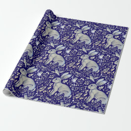 Intricated Blue Rabbit Bird Morris Style Muster Geschenkpapier