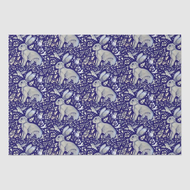 Intricated Blue Rabbit Bird Morris Style Muster Seidenpapier (Vorderseite)