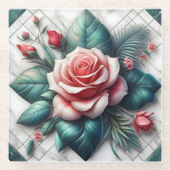 Intricated floral Tile Mosaik Artwork Glasuntersetzer (Vorderseite)