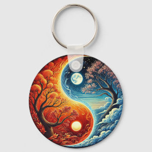 Intricates Yin-Yang-Symbol, das Feuer und Wasser z Schlüsselanhänger