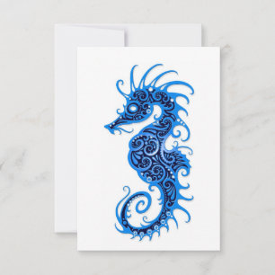 Intricciate Blue Seepferd Design auf Weiß