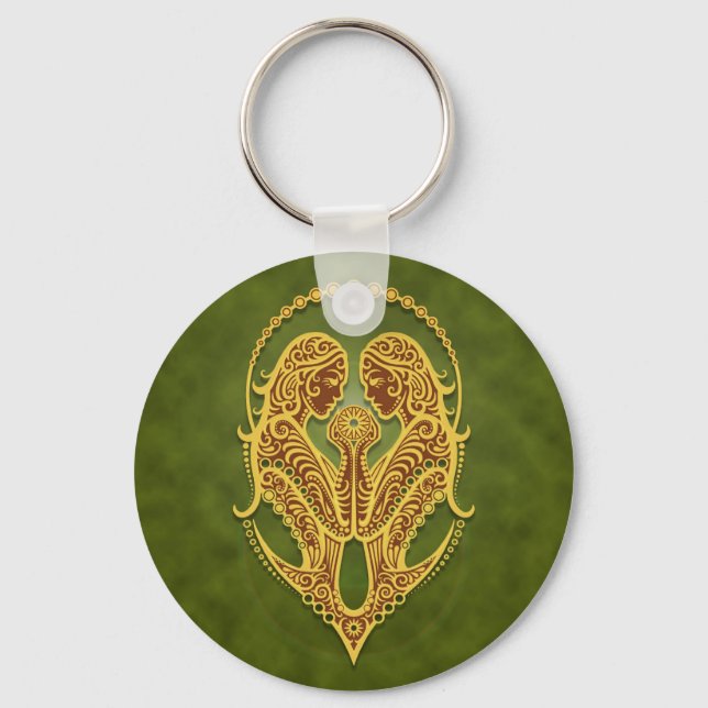 Intriccione Green Tribal Gemini Schlüsselanhänger (Vorderseite)