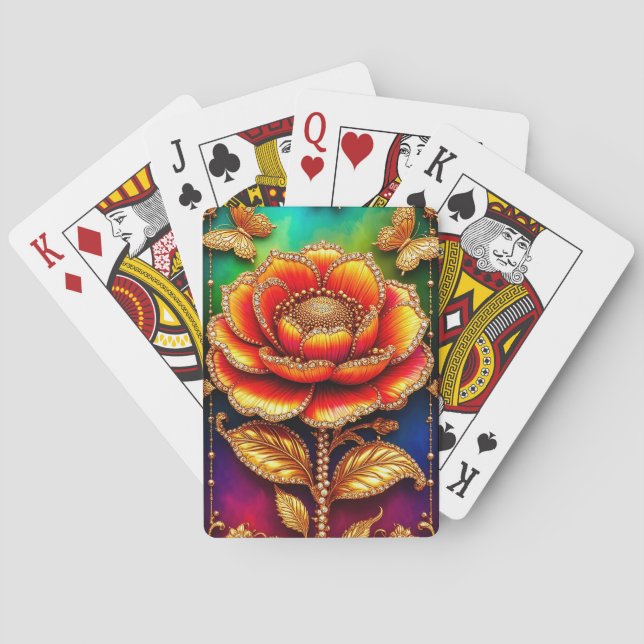 Intricentierte Goldene Blume Art Spielkarten (Rückseite)