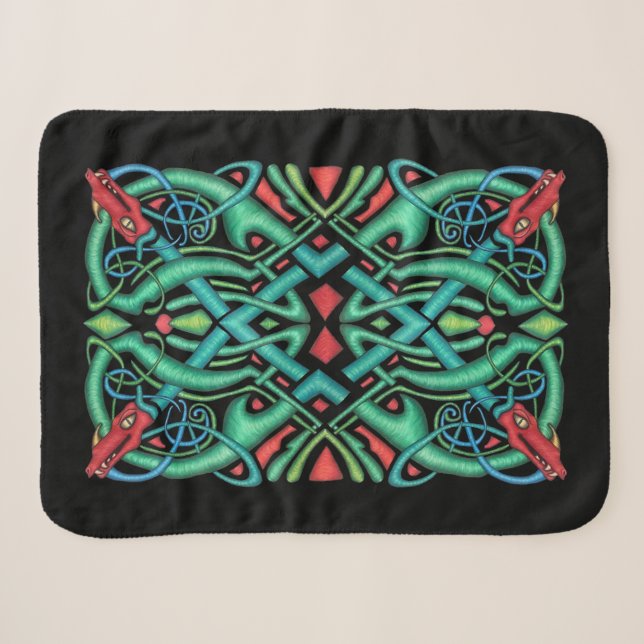 Intricentierte keltische Knot Design Red Dragon He Sherpadecke (Vorderseite (Horizontal))