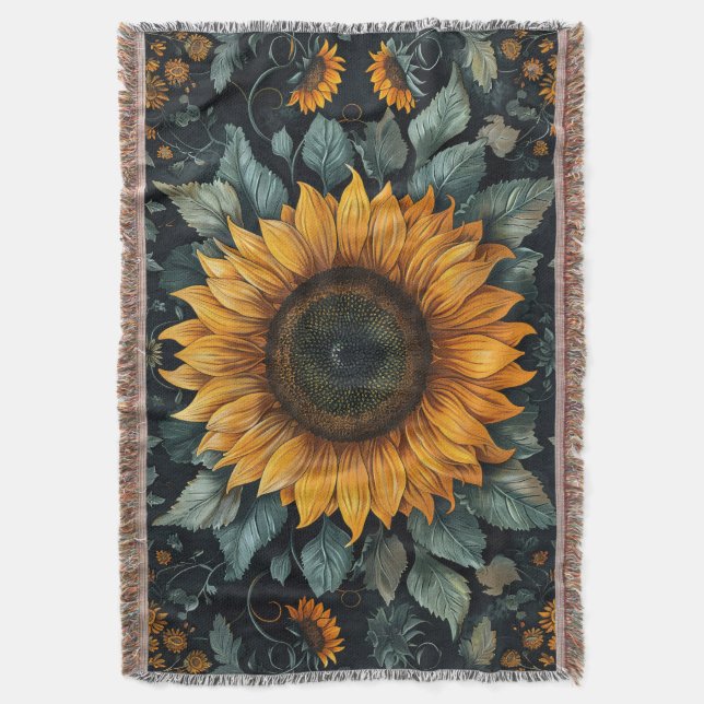 Intricentierte Sonnenblume Botanische Kunst Decke (Vorderseite Vertikal)