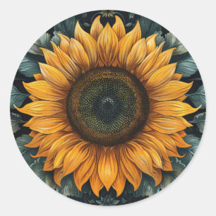 Intricentierte Sonnenblume Botanische Kunst Runder Aufkleber