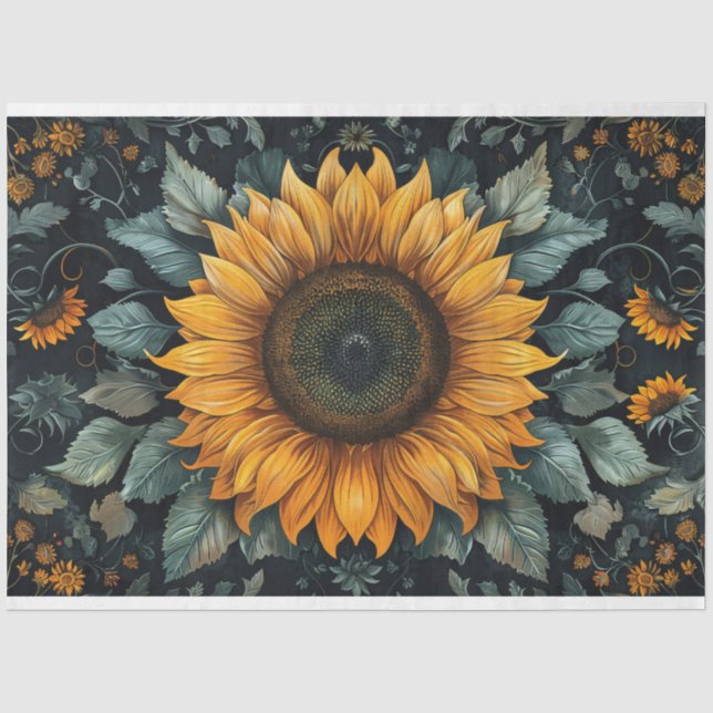 Intricentierte Sonnenblume, botanische Kunst Seidenpapier (Vorderseite)