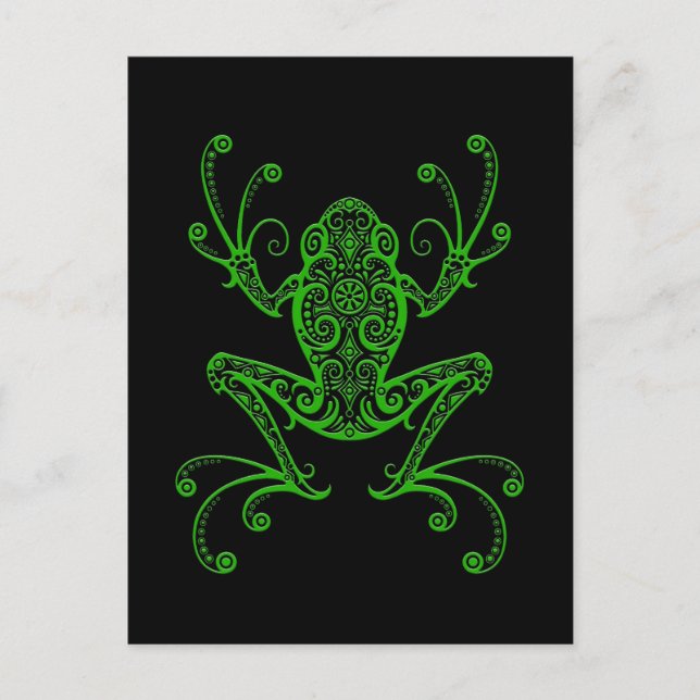 Intricentierter Frosch für Grüne Bäume auf Schwarz Postkarte (Vorderseite)