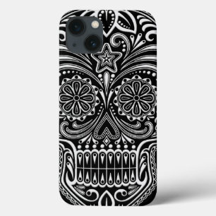 Intricentierter weißer und schwarzer Zuckerschädel Case-Mate iPhone Hülle