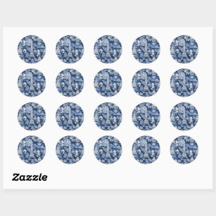 Intricentiertes Pariser Eiffelturm Blue Toile Runder Aufkleber