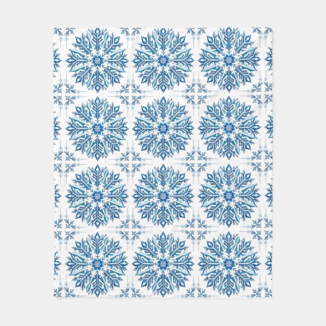 Intricentive Blue Snowflake Design Fleecedecke (Vorderseite)