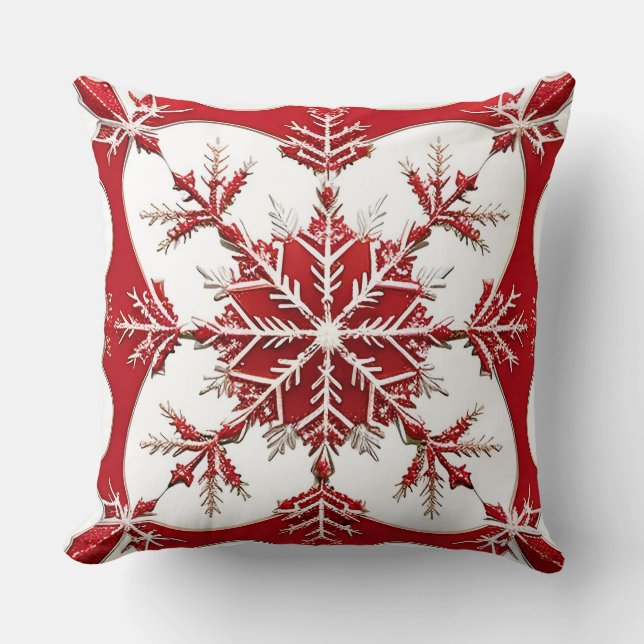 Intricses Red Snowflake Design Kissen (Vorderseite)