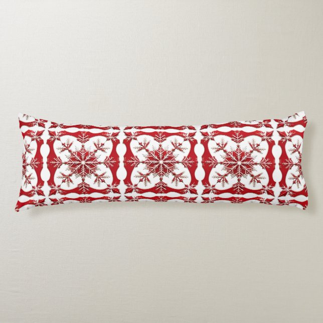 Intricses Red Snowflake Design Seitenschläferkissen (Vorderseite)