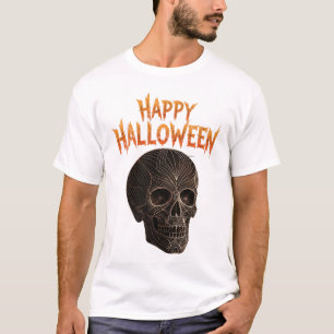 Intricsive Gold Line Art Skull Halloween T-Shirt
