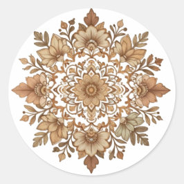 Intrigante Mandala-Blumenkunst in Braun Runder Aufkleber
