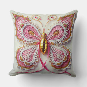 Intrigante Spitzen-Schmetterling mit Rosa und Gold Kissen