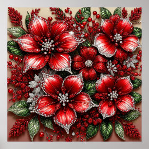 Intrigantes, mit Edelsteinen verziertes florales D Poster