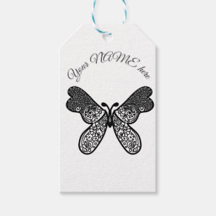 Intrigerter Boho-Mandala-Schmetterling Schwarz und Geschenkanhänger