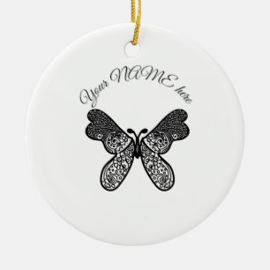 Intrigerter Boho-Mandala-Schmetterling Schwarz und Keramik Ornament