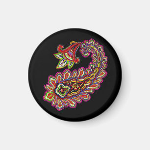 Intriges Paisley in lebendigen Rosa-Tönen auf Schw Magnet