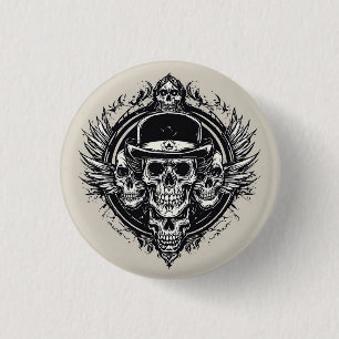 Intrignes Schädeldesign mit Flügeln und Symbolen Button