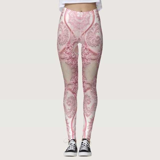 Intrikate, wirbelnde Muster hübsch rosa Spitzen Leggings (Vorderseite)