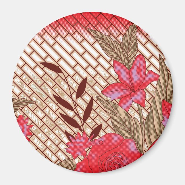 Intrikates Stoffdesign mit Blumenmuster Magnet (Vorne)