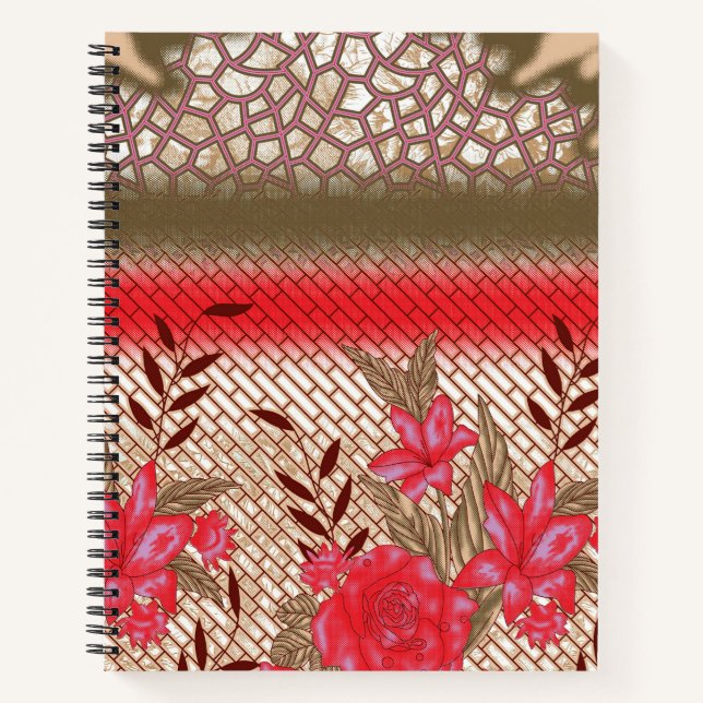 Intrikates Stoffdesign mit Blumenmuster Notizbuch (Vorderseite)