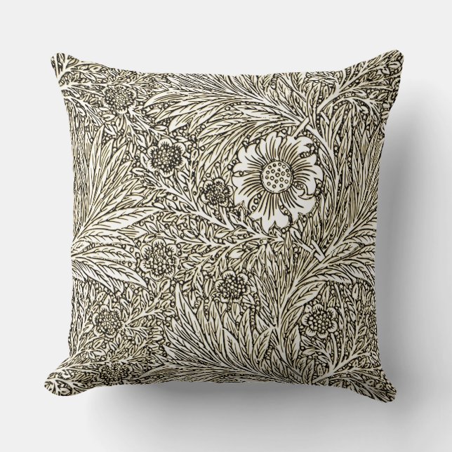 Intrikiertes Blumendesign in Braun und Weiß Kissen (Vorderseite)