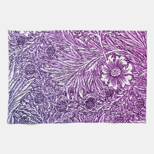 Intrikiertes Blumendesign in Lila Farben und Weiß Geschirrtuch