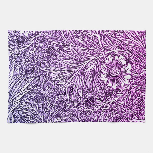 Intrikiertes Blumendesign in Lila Farben und Weiß Geschirrtuch (Horizontal)