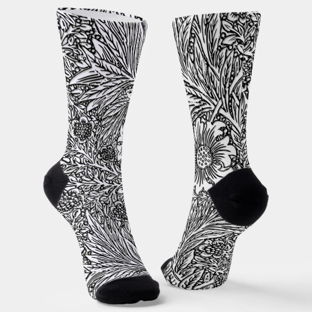 Intrikiertes Blumendesign in Schwarz und Weiß Socken (Gewinkelt)