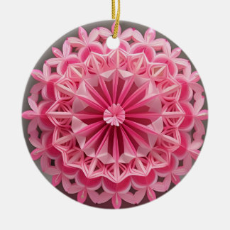 Intrikiertes rosa Blumenmuster Keramik Ornament