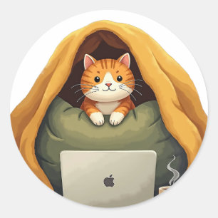 Introvert Überlebensmodus Katzen-Decken-Fort-Mug L Runder Aufkleber