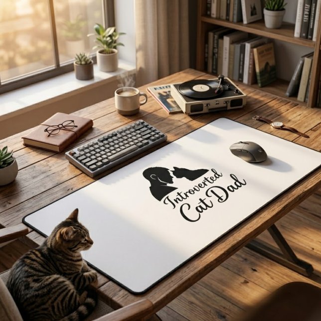 Introverted Cat Dad Vintage Silhouette Minimalist  Schreibtischunterlage (Von Creator hochgeladen)