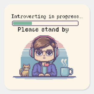 Introvertieren im Gange – Lustiges Retro Pixel Quadratischer Aufkleber