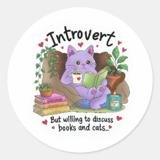 Introvertiert, aber bereit, über Bücher und Katzen Runder Aufkleber