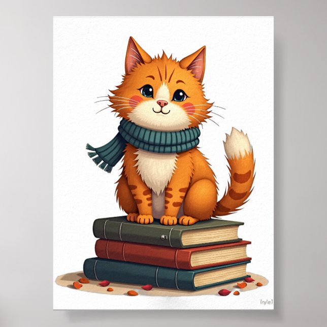 Introvertierte Katze, die Bücher liest, gemütliche Poster (Vorne)