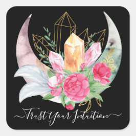 Intuition Kristalle Moon Feathers Blume Boho Quadratischer Aufkleber