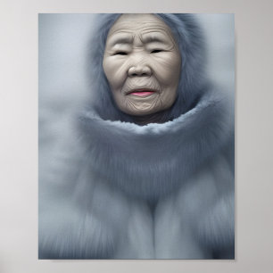 Inuit Elder Snow und Mist Digital Art Portrait Poster