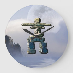 Inuit Inukshuk & Wilderness Moon Art Clock Große Wanduhr