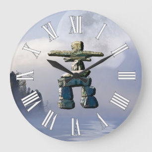 Inuit Inukshuk & Wilderness Moon Art Clock Große Wanduhr