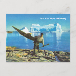 Inuit man mit Kajak und Eisberg Postkarte