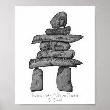 Inukshuk mit Alaskan Scenes Dotwork Art