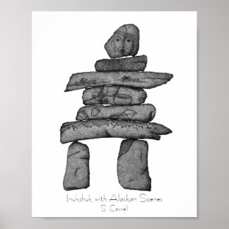 Inukshuk mit Alaskan Scenes Dotwork Art Poster