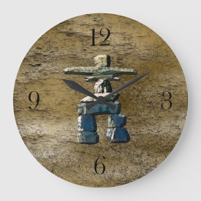 Inukshuk & Rock Texture Clock Große Wanduhr (Vorderseite)