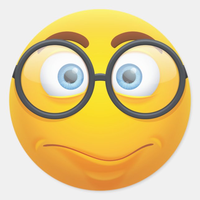 Invariante 3D Gelbe Emoji mit Brille Runder Aufkleber (Vorderseite)