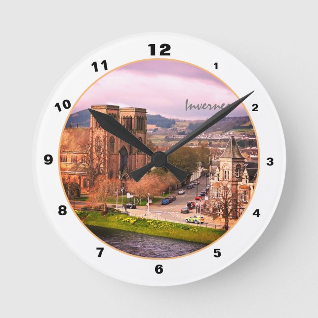 Inverness & Cathedral, schottische Highlands-Haupt Runde Wanduhr (Vorderseite)