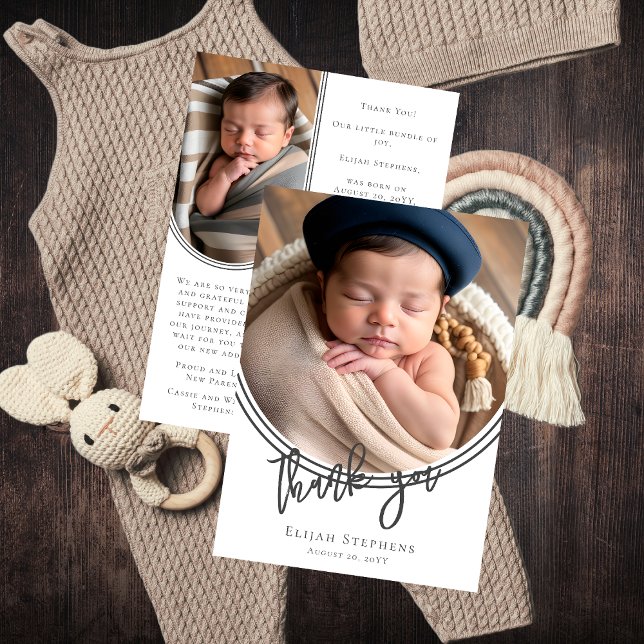 Inverted Arch Thank You 3 Photo Birth Announcement Einladung (Simple Minimalist Modern Inverted Arch Thank You 3 Photo Birth Announcement)